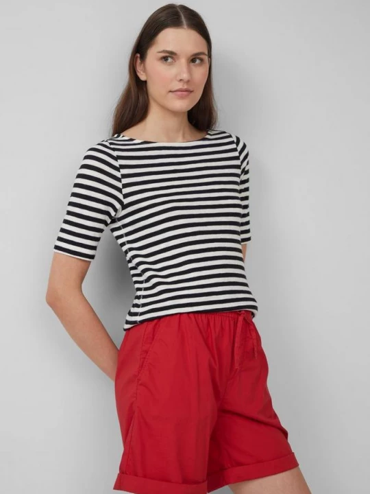 Foto van product Gestreept T-shirt in slanke pasvorm met vlamgarenstructuur s.Oliver crème