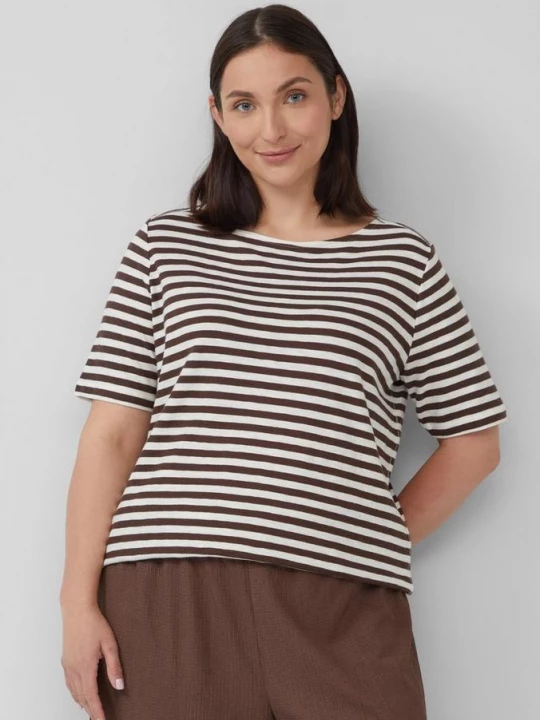 Foto van product Gestreept T-shirt met slim fit en slubstructuur s.Oliver bruin