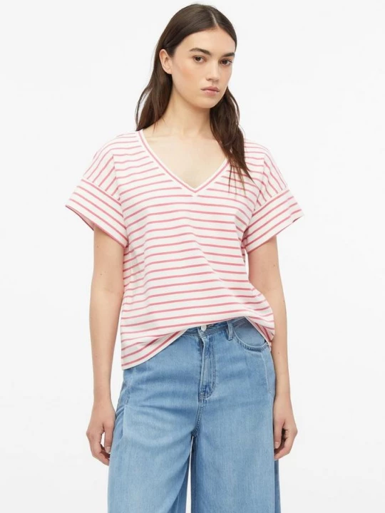 Foto van product Gestreept tricot T-shirt met V-hals s.Oliver