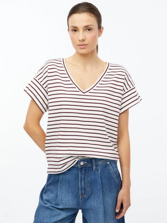 Foto van product Gestreept tricot T-shirt met V-hals s.Oliver