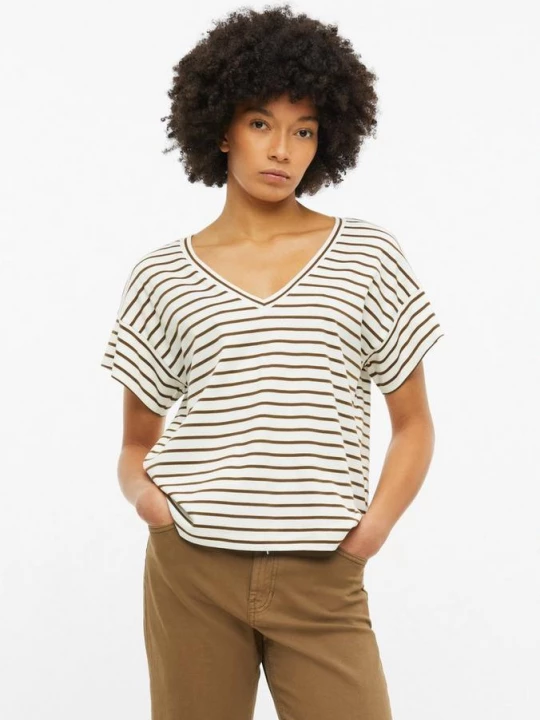 Foto van product Gestreept tricot T-shirt met V-hals s.Oliver