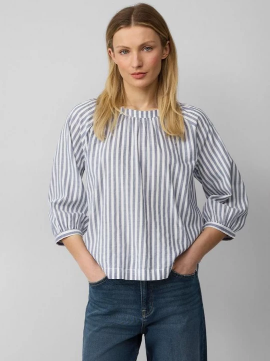 Foto van product Gestreepte blouse met plooien en een strik s.Oliver blauw