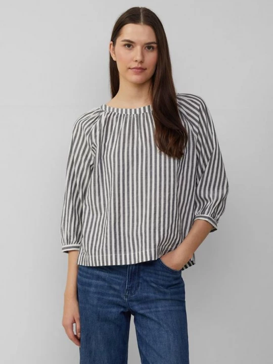 Foto van product Gestreepte blouse met plooitjes en strik s.Oliver zwart