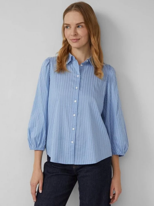 Foto van product Gestreepte overhemdblouse met 3 / 4 mouwen en rimpels s.Oliver blauw