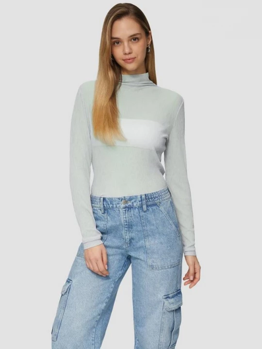 Foto van product gestructureerd mesh-shirt met opstaande kraag QS groen