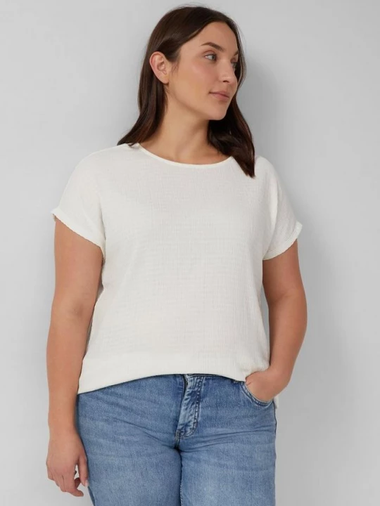 Foto van product Gestructureerd T-shirt in een ontspannen pasvorm met boothals s.Oliver crème