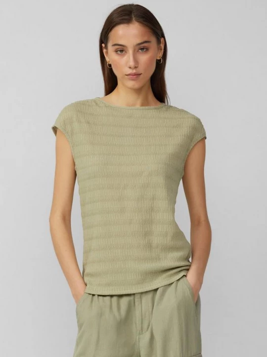 Foto van product Gestructureerd T-shirt met gerimpelde details op de schouders QS groen