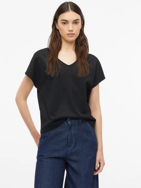 Foto van product Gestructureerd T-shirt met V-hals in een ontspannen pasvorm s.Oliver zwart