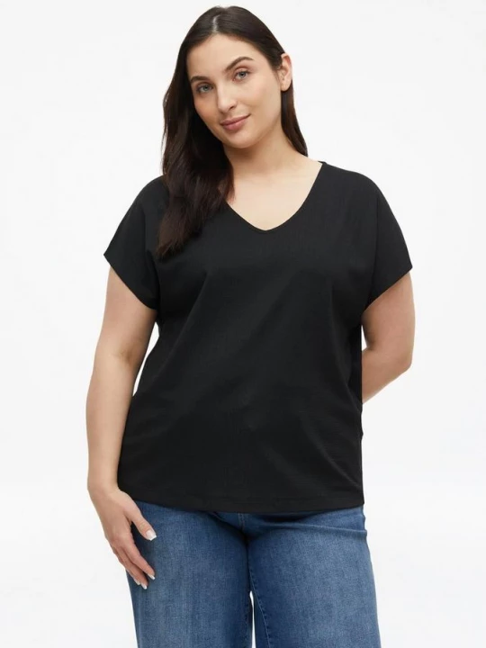 Foto van product Gestructureerd T-shirt met V-hals in een ontspannen pasvorm s.Oliver zwart