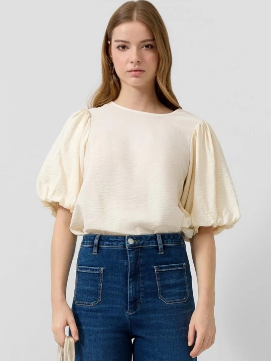 Foto van product Gestructureerde blouse met ballonmouwen QS crème