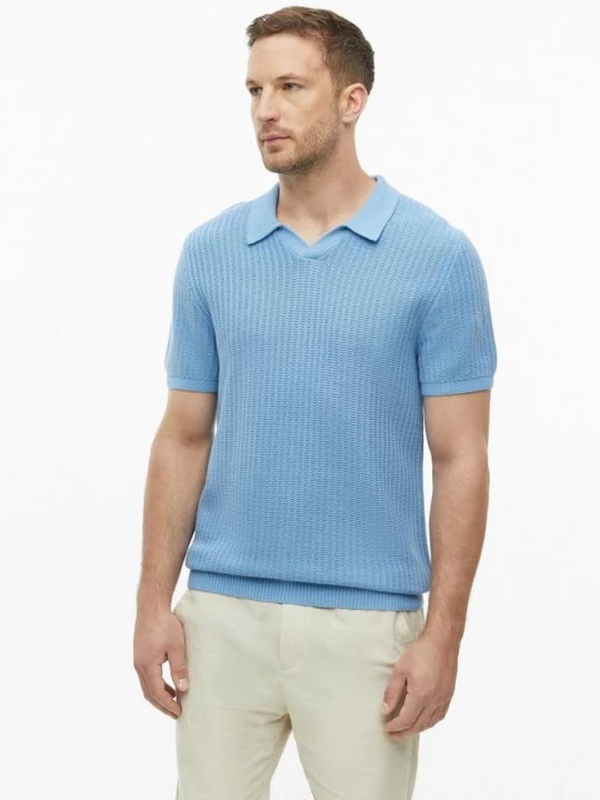 Foto van product Gestructureerde gebreide polo met geribde boorden s.Oliver blauw