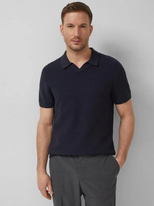 Foto van product Gestructureerde gebreide polo met geribde boorden s.Oliver blauw