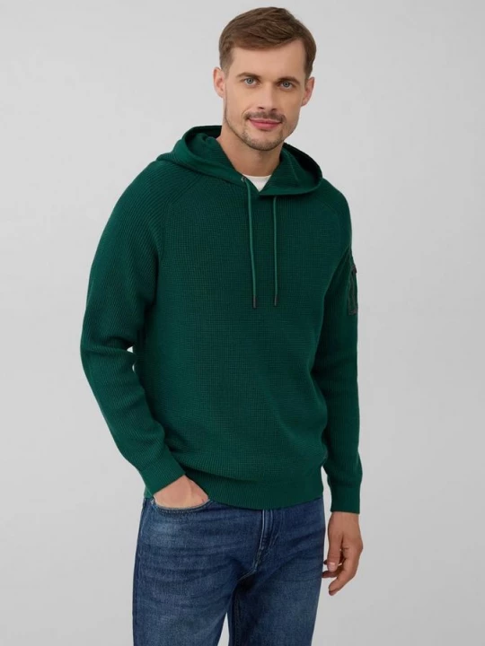 Foto van product Gestructureerde hoodie in een mix van materialen met mouwzak s.Oliver olijfgroen