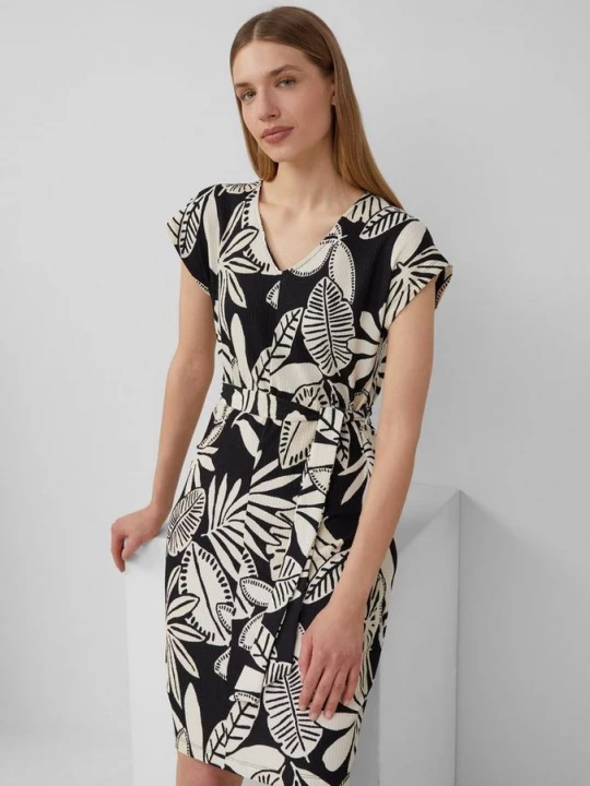 Foto van product Gestructureerde jersey jurk met print all-over en riem s.Oliver zwart