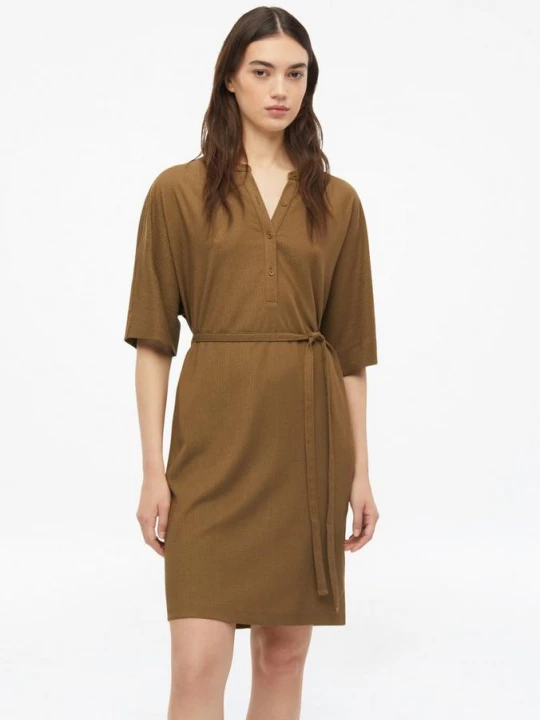 Foto van product Gestructureerde jersey jurk met riem en knoopsluiting s.Oliver bruin