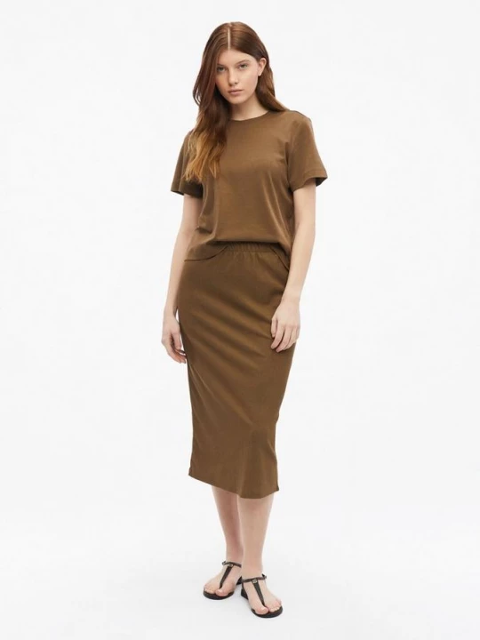 Foto van product Gestructureerde midirok met split en elastische tailleband s.Oliver bruin