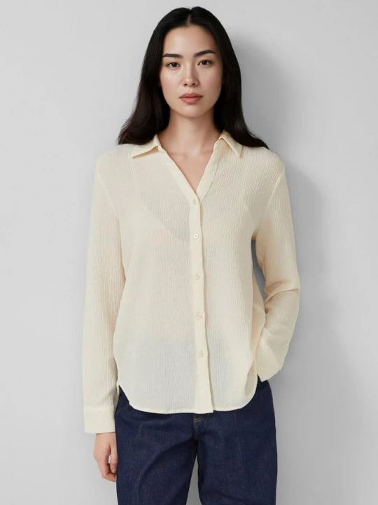 Foto van product Gestructureerde overhemdblouse met omslag s.Oliver beżowy