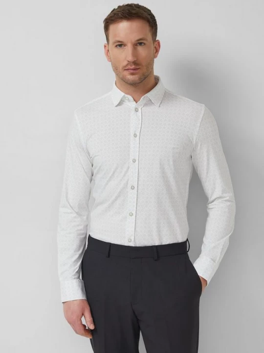 Foto van product Getailleerde pasvorm: shirt met lange mouwen van fijne jersey met all-over print s.Oliver wit