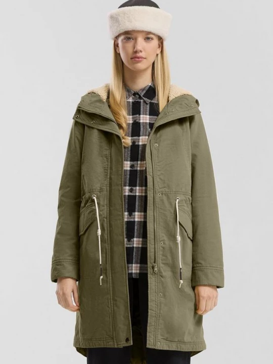 Foto van product Gevoerde parka met teddy pluche in de capuchon QS olijfgroen