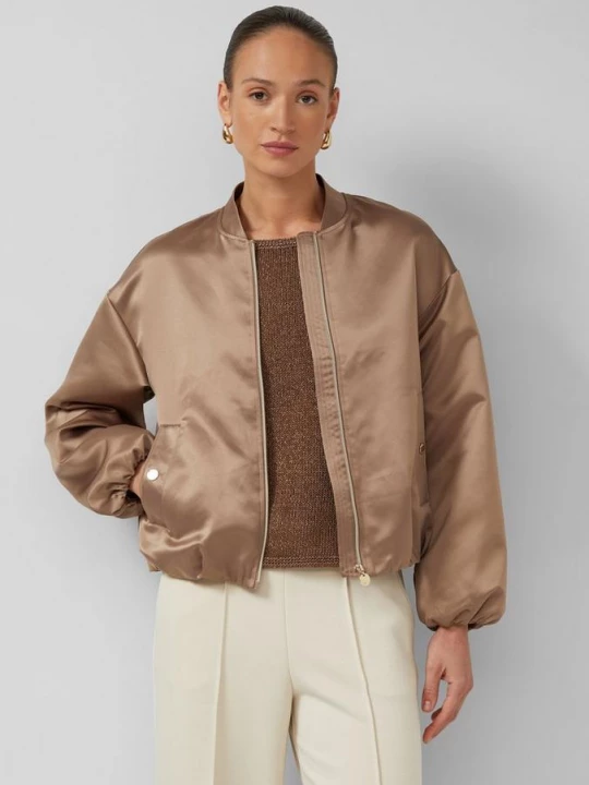 Foto van product Gevoerde satijnen blouson met elastische tailleband en klepzakken s.Oliver bruin