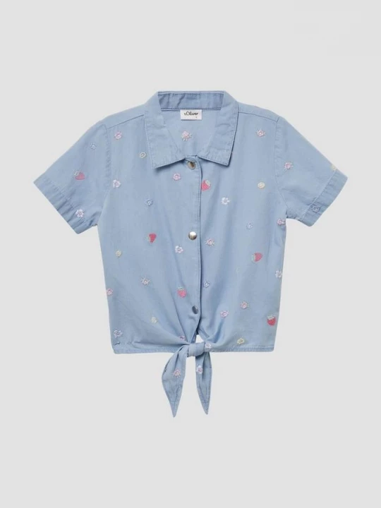 Foto van product Gewassen blouse van denim met borduursels all-over s.Oliver blauw