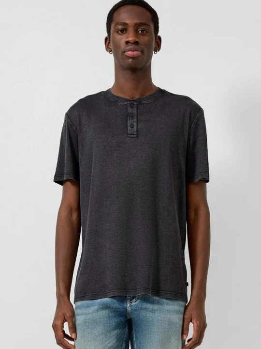 Foto van product Gewassen henley met geribde textuur QS zwart