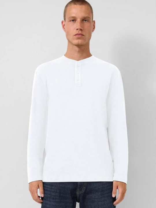 Foto van product Gewassen henley shirt met lange mouwen en geribde textuur QS wit