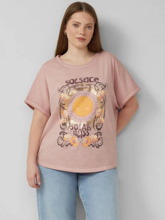 Foto van product Gewassen oversized shirt met print op de voorkant QS roze