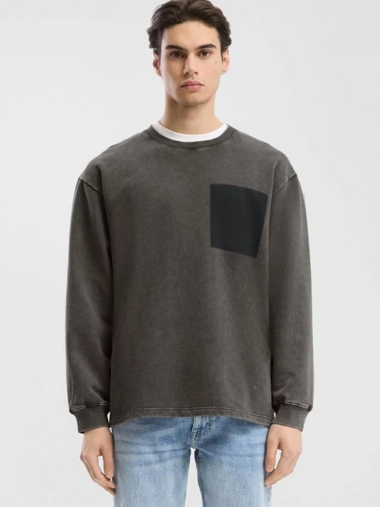 Foto van product Gewassen sweatshirt met contrasterende details QS zwart