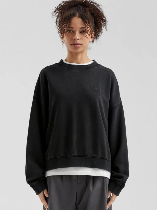 Foto van product Gewassen sweatshirt met klein borduursel QS zwart
