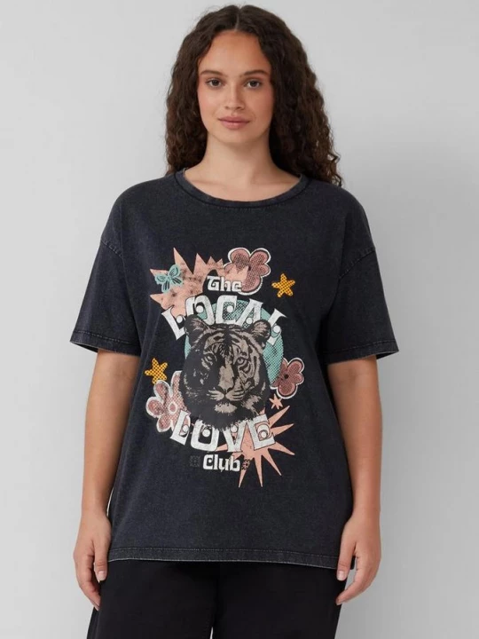 Foto van product Gewassen T-shirt in een oversized fit QS zwart
