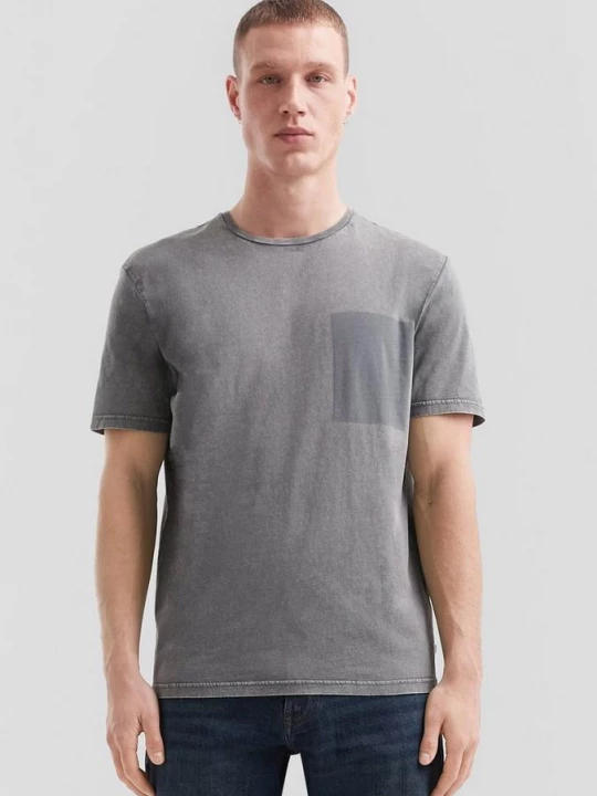 Foto van product Gewassen T-shirt met contrastdetails QS grijs