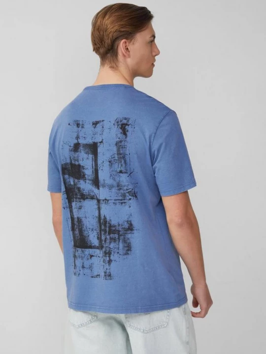 Foto van product Gewassen T-shirt met print op de voor- en achterkant QS blauw