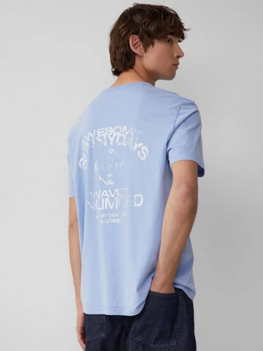 Foto van product Gewassen T-shirt met print op de voor- en achterkant QS blauw