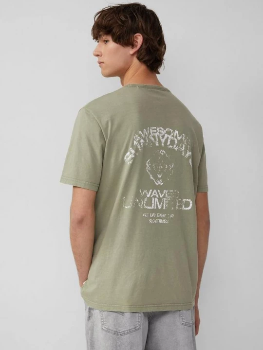 Foto van product Gewassen T-shirt met print op de voor- en achterkant QS groen