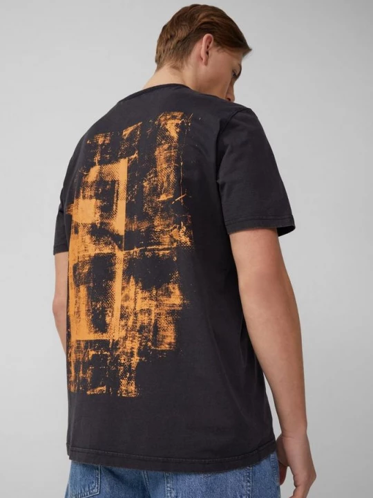 Foto van product Gewassen T-shirt met print op de voor- en achterkant QS zwart