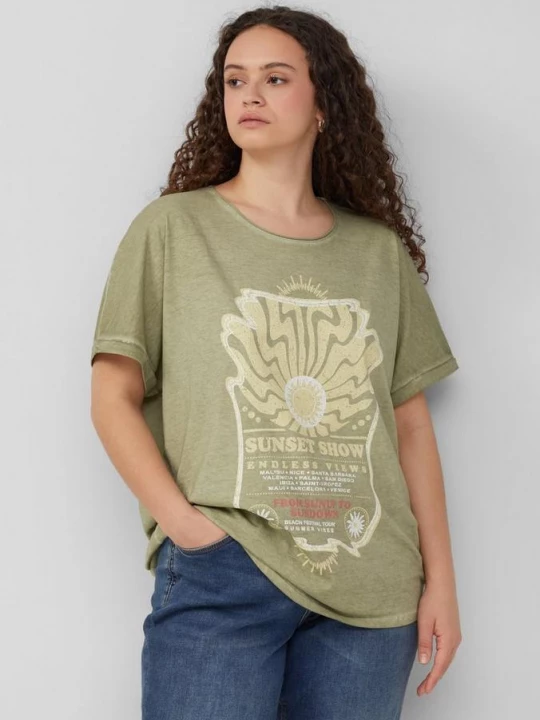 Foto van product Gewassen T-shirt met print op de voorkant QS groen