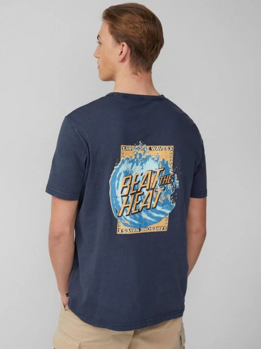 Foto van product Gewassen T-shirt met print op voor- en achterkant QS blauw