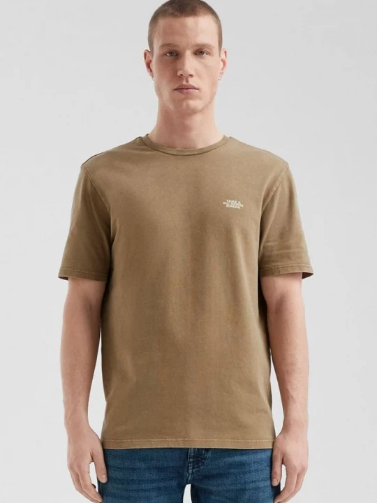Foto van product Gewassen T-shirt met ronde hals en voor- en achteropdruk QS bruin
