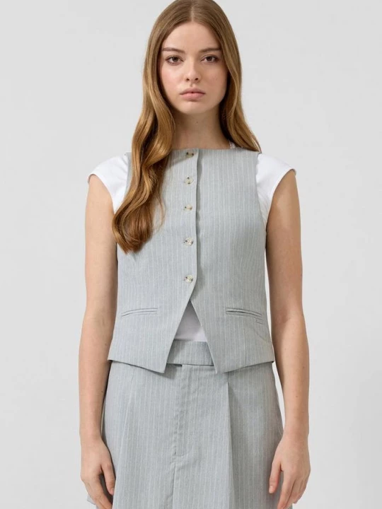 Foto van product Gilet met krijtstreep QS grijs
