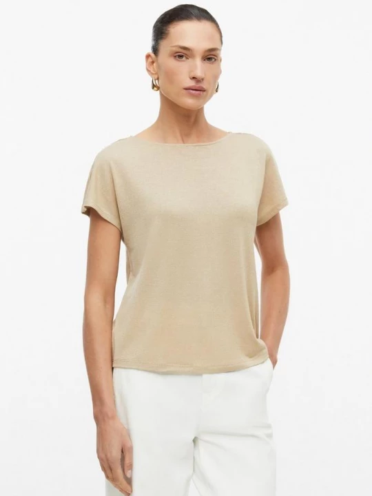 Foto van product Glanzend jersey T-shirt met uitsnijding aan de achterkant s.Oliver beżowy