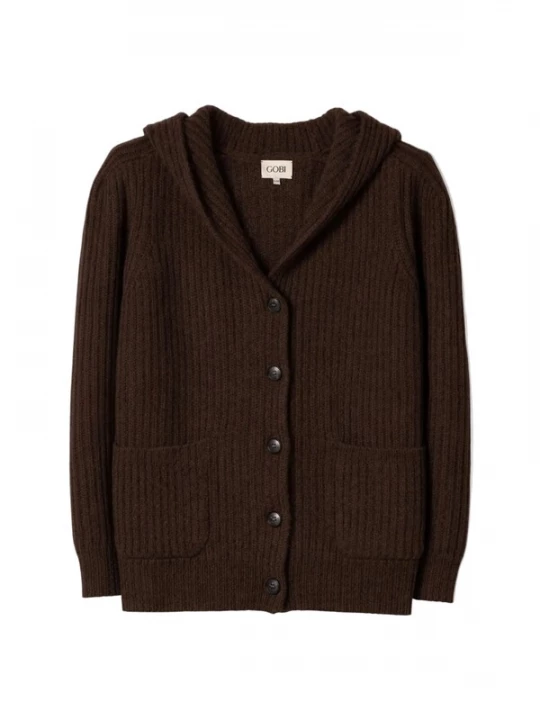 Foto van product GOBI Cashmere Gebreid vest 'Wide-Shoulder Hooded Cashmere Cardigan' donkerbruin