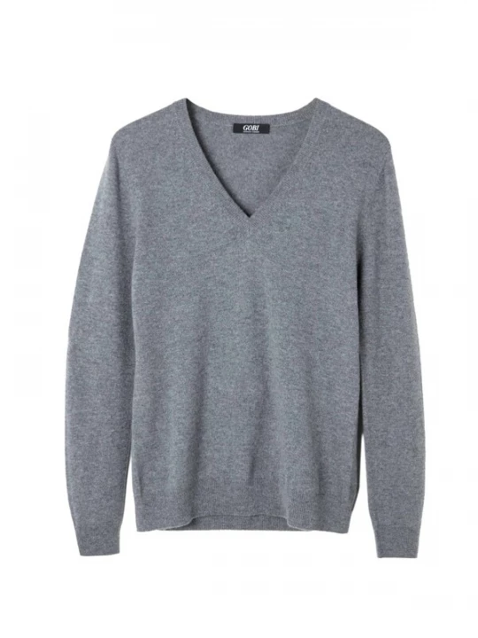 Foto van product GOBI Cashmere Trui 'Women's Essential Cashmere V-Neck Sweater' grijs gemêleerd