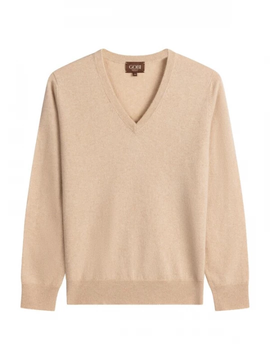 Foto van product GOBI Cashmere Trui 'Women's Timeless Cashmere V-Neck Sweater' beige
