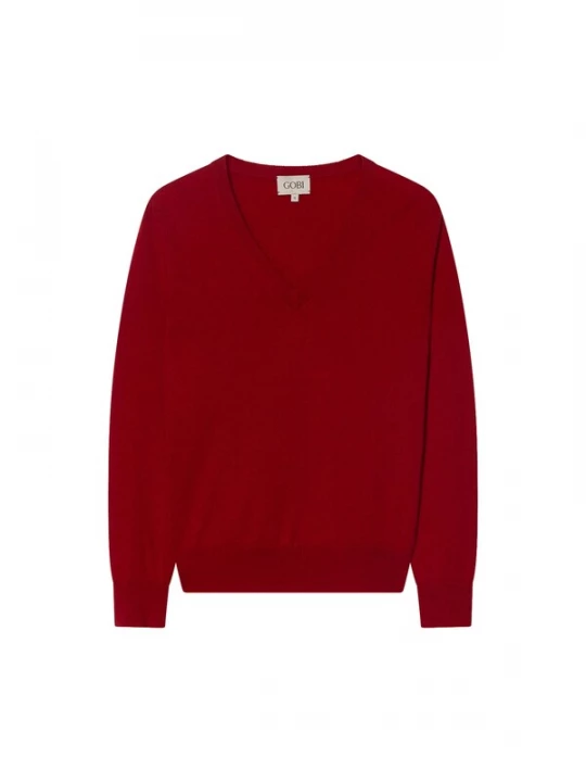 Foto van product GOBI Cashmere Trui 'Women's Timeless Cashmere V-Neck Sweater' donkerrood