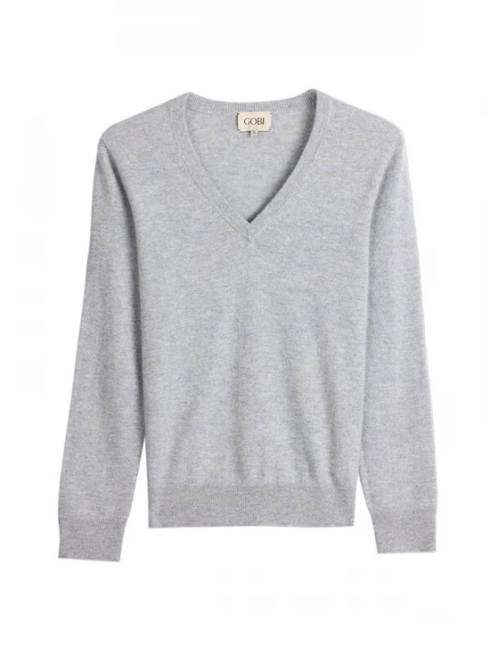 Foto van product GOBI Cashmere Trui 'Women's Timeless Cashmere V-Neck Sweater' lichtgrijs