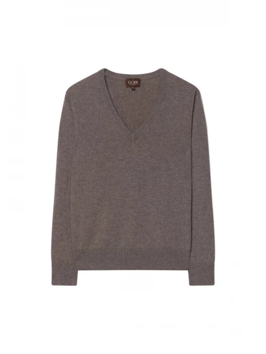 Foto van product GOBI Cashmere Trui 'Women's Timeless Cashmere V-Neck Sweater' taupe