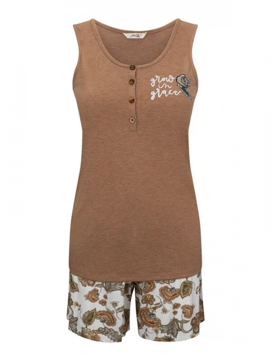 Foto van product Goldenbay Korte pyjama 'Irises' bruin / wit