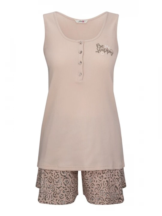 Foto van product Goldenbay Korte pyjama 'Liatris' bruin / poederroze / wit