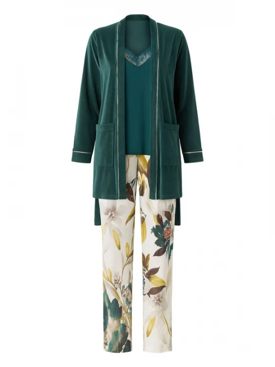 Foto van product Goldenbay Pyjama 'Armeria' aardetinten / olijfgroen / smaragd / wit